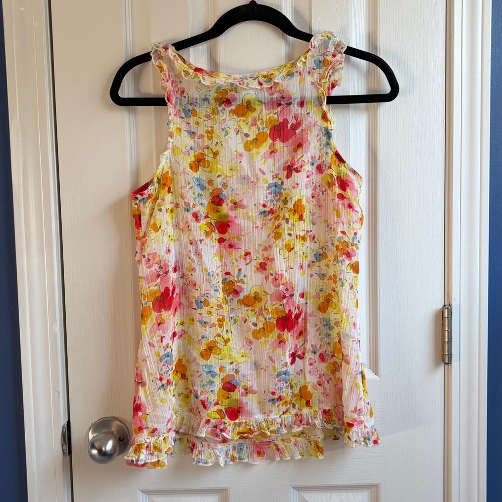 Old Navy Women's XS Multicolor Floral Tank Top Ruffle Neckline - Picture 3 of 7